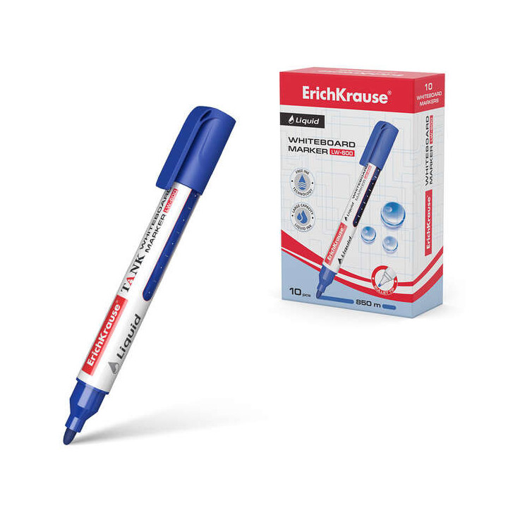 Erichkrause Liquid LW-600 Marcador de Pizarra Blanca - Tinta Liquida a Base de Alcohol - Punta en Forma de Bala - Ancho de Line