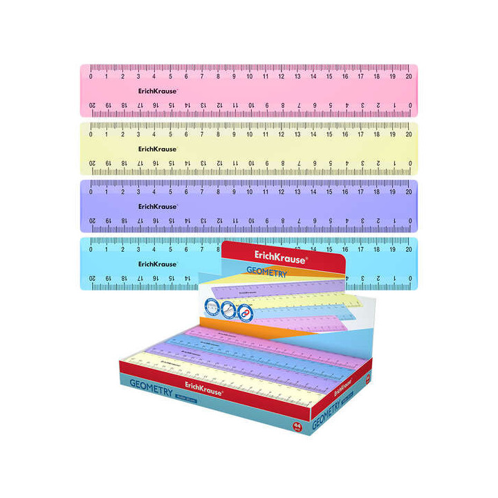 Erichkrause Regla de Plastico 20cm - Escala a Doble Cara - Colores Rosa