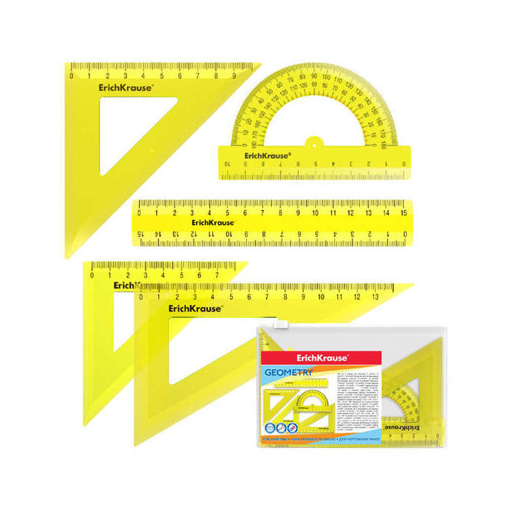 Erichkrause Pack de 5 Reglas de Dibujo - Regla de 15cm - Escuadra de 7cm/45º