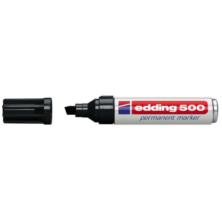 Edding 500 Rotulador Permanente - Punta Biselada - Trazo entre 2 y 7 mm. - Recargable - Secado Instantaneo - Color Negro