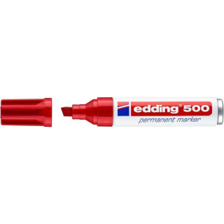 Edding 500 Rotulador Permanente - Punta Biselada - Trazo entre 2  y 7 mm. - Recargable - Secado Instantaneo - Color Rojo