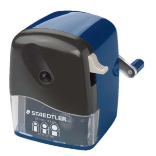 Staedtler Mars 501 Afilalapices de Manivela - Para Lapices de hasta 12mm Ø - Cuchilla Giratoria de Metal - Color Azul