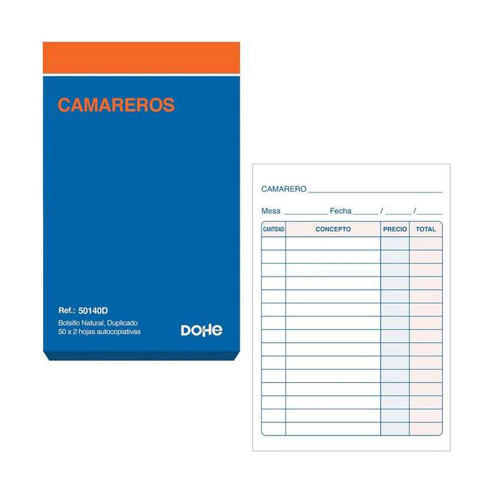 Dohe Talonario de Comandas - Bolsillo Natural - 50x2 Hojas Autocopiativas - Duplicado