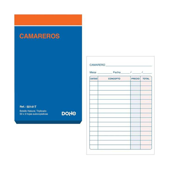 Dohe Talonario de Comandas - Bolsillo Natural - 50x3 Hojas Autocopiativas - Triplicado