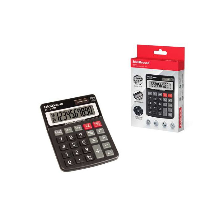 Erichkrause DC-310N Calculadora de Sobremesa con Pantalla LCD de 10 Digitos - Funciones de Calculo Avanzadas - Alimentacion Pil