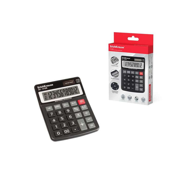 Erichkrause Calculadora Electronica de Sobremesa de 12 Digitos - Pantalla LCD de 12 Digitos - Funciones de Calculo Avanzadas -