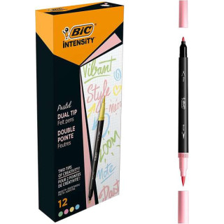 Bic Intensity Dual Tip Pastel Rotulador Doble Punta - Punta de Pincel + Punta Fina - Tinta con Base de Agua - Colores Pastel Su