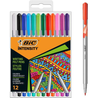 Bic Intensity Medium Pack de 12 Rotuladores - Punta Media de 0.8mm - Tinta con Base de Agua - Colores Surtidos