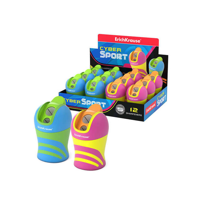 Erichkrause Sacapuntas Cyber Sport - Dos Orificios de 8mm y 11mm - Contenedor Total Clean - Color Negro