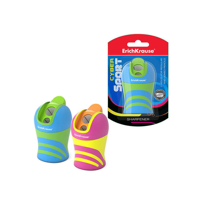 Erichkrause Cyber Sport Sacapuntas con 2 Orificios y Deposito - Orificios de 8mm y 11mm - Colores Surtidos