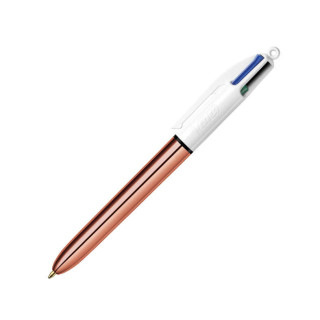 Bic 4 Colours Rose Gold Boligrafo de Bola Retractil - Punta Media de 1.0 mm - Tinta con Base de Aceite - Cuerpo Rosa Metalizado