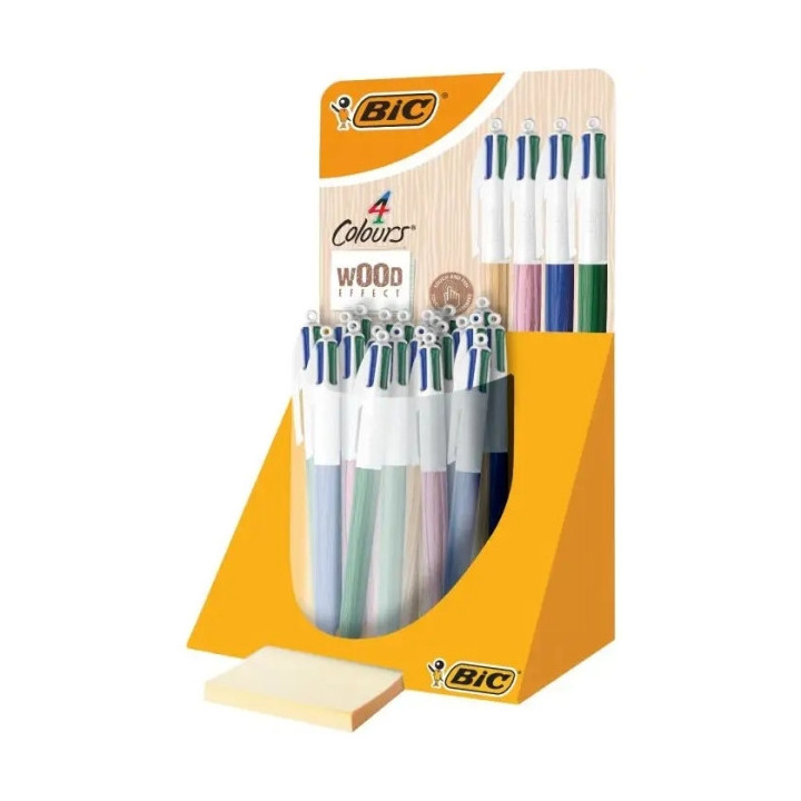 Bic 4 Colours Wood Style Expositor de 30 Boligrafos de Bola Retractiles - Punta Media de 1.0mm - Tinta con Base de Aceite - Dis