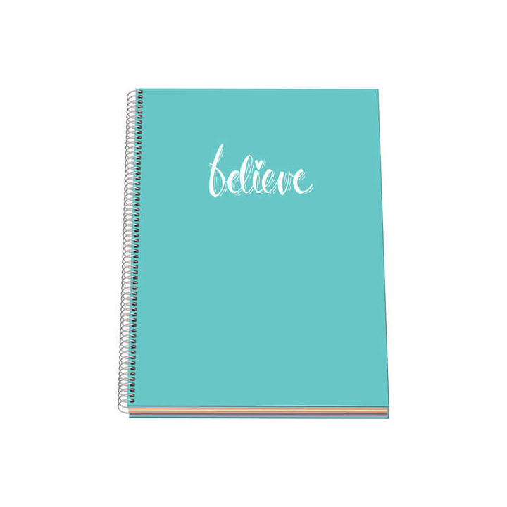 Dohe Serie Pastel Cuaderno con Espiral - Tamaño A4 de 100 Hojas 90gr - Hojas Microperforadas con 4 Taladros - Cuadricula 5mm -