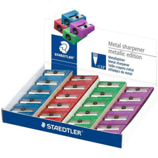 Staedtler Sacapuntas Metalico con Cuchilla de Metal - Angulo de Afilado de 23° - 1 Agujero - Colores Surtidos