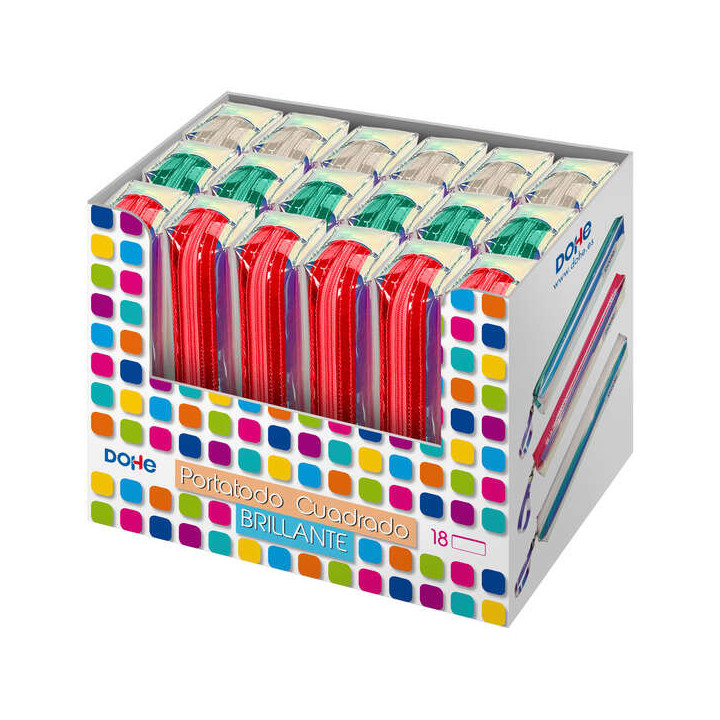 Dohe Expositor con 18 Portatodos Simples Cuadrados - Realizado en Material Translucido Reflectante - Colores Surtidos