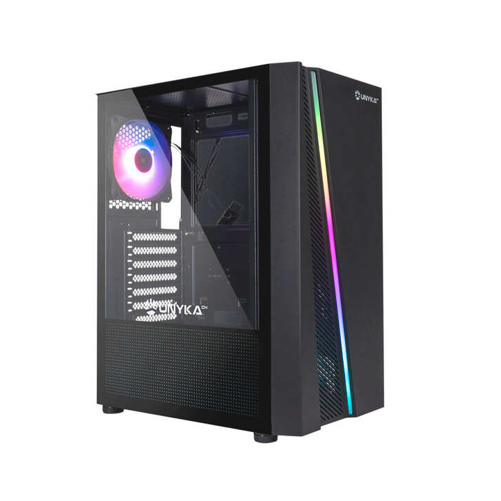 Unykach Glayze Caja Torre ATX - Iluminacion ARGB - Lateral Cristal Templado - USB-A 2.0/3.2 y Audio - 1 Ventilador 120mm RGB In