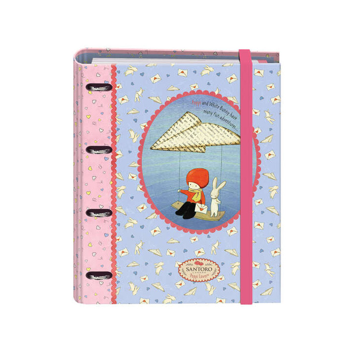 Dohe Santoro Poppi Loves Messenger Carpeta de 4 Anillas Formato A4 con Recambio de 100 Hojas - 4 Separadores de Colores - Cierr