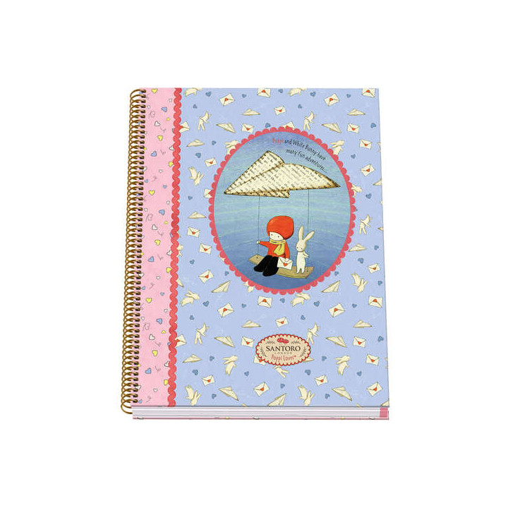 Dohe Santoro Poppi Loves Messenger Cuaderno Espiral Tapa Dura - Tamaño A4 de 100 Hojas 90gr - Hojas Microperforadas con 4 Tala