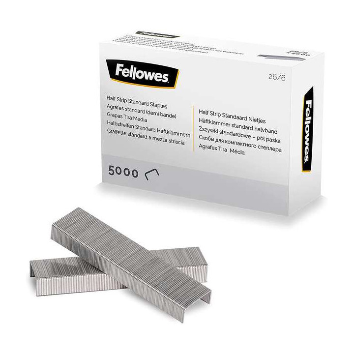 Fellowes Grapas 26/6 Media Carga - Capacidad de Grapado Aprox 25 Hojas - Caja de 5000 Grapas
