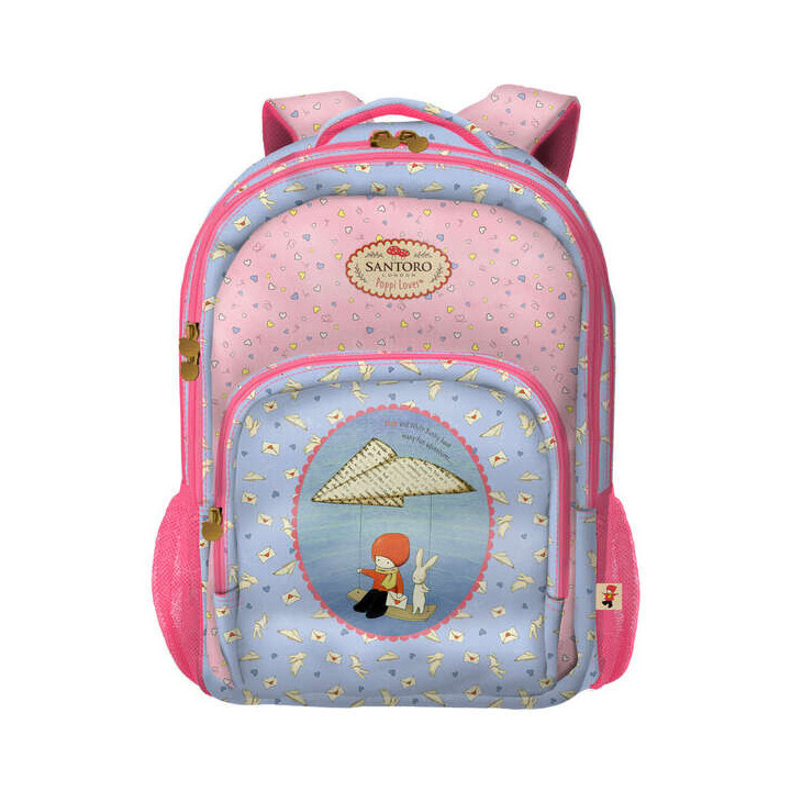 Dohe Santoro Poppi Loves Messenger Mochila Escolar Grande - 3 Compartimentos - Bolsillos Laterales - Tirantes Acolchados y Ajus