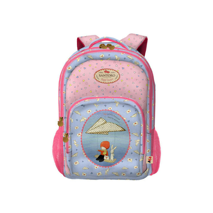 Dohe Santoro Poppi Loves Messenger Mochila Escolar Pequeña - 3 Compartimentos - Bolsillos Laterales - Tirantes Acolchados y Aj